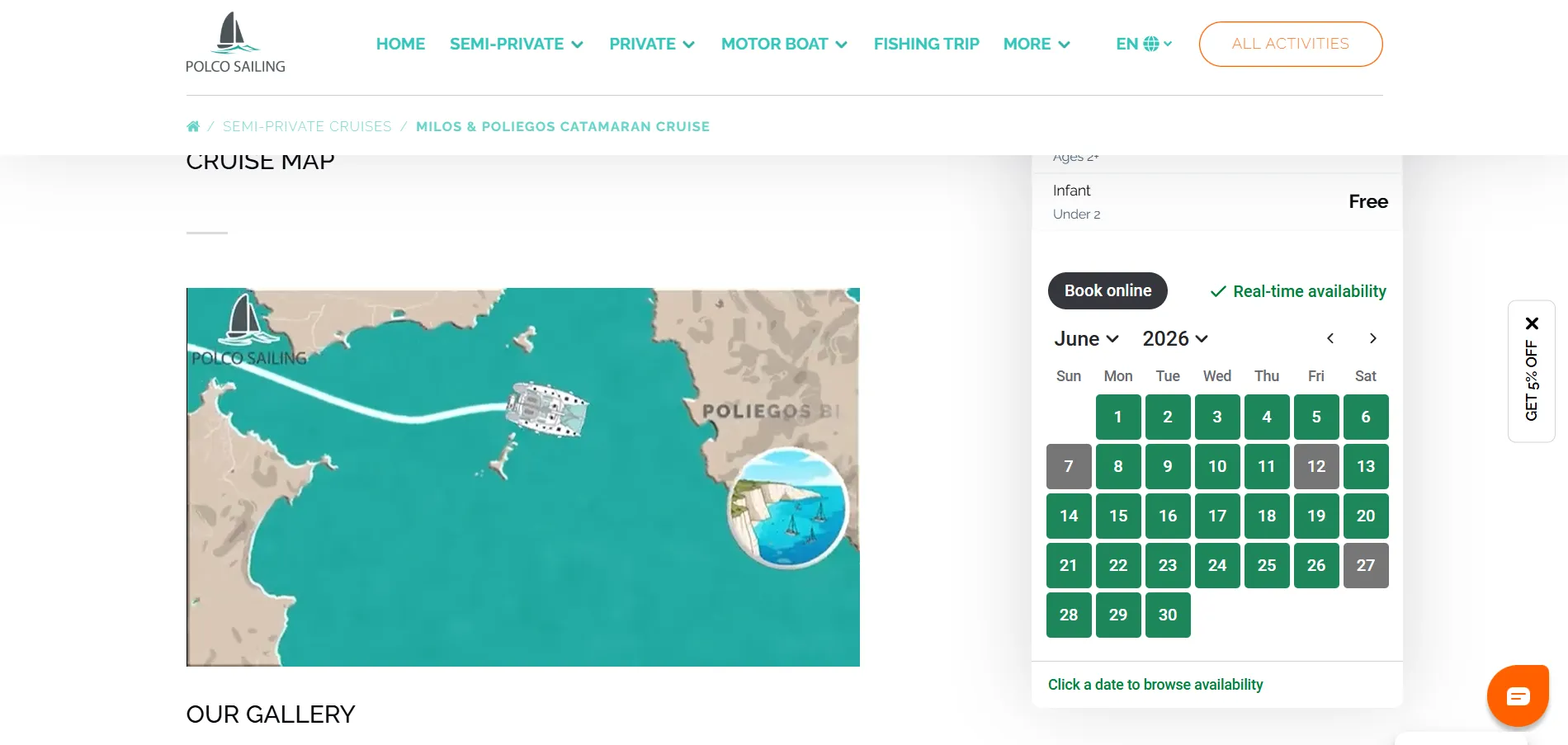 A NautiMaps animated map embedded on a charter company website